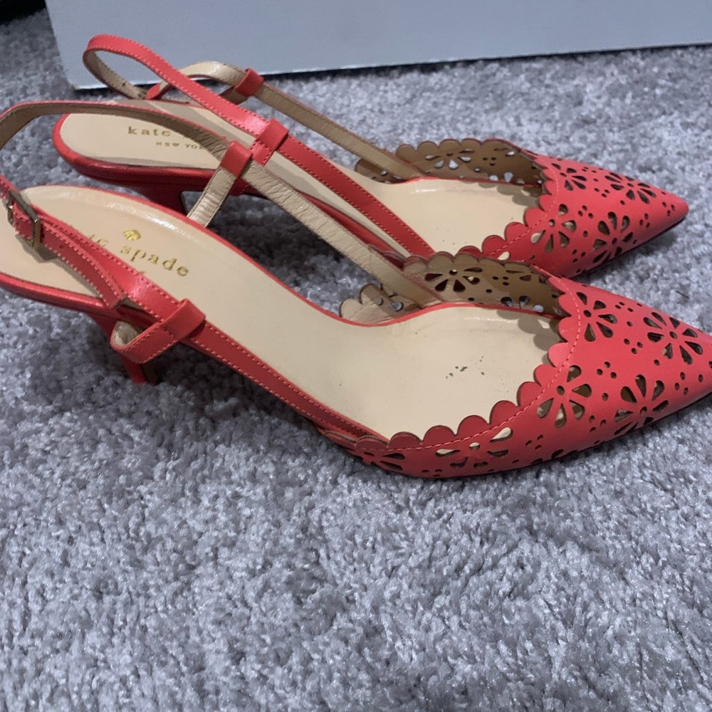 9.5 size Kate Spade sling back heels. Adjustable strap. 3 inch heel.
